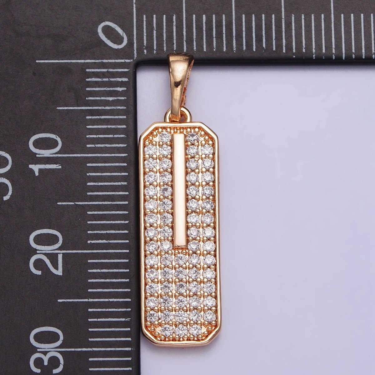 18K Gold Filled Clear Micro Paved CZ 30mm Rectangular Tag Pendant | AA028