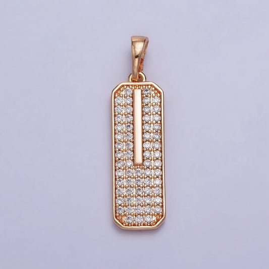 18K Gold Filled Clear Micro Paved CZ 30mm Rectangular Tag Pendant | AA028