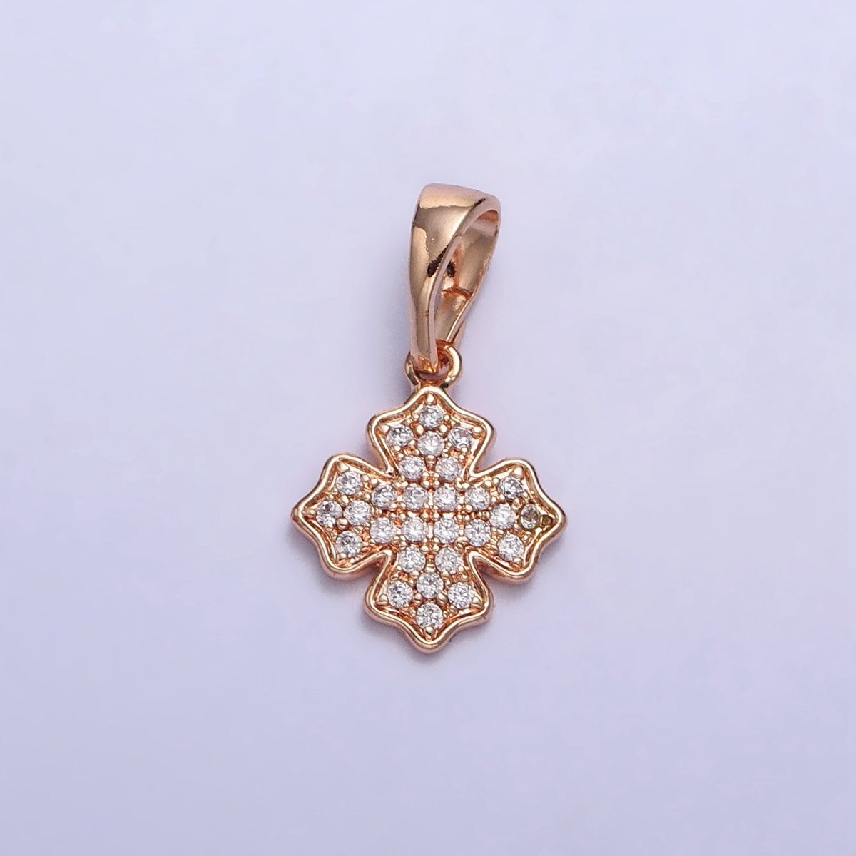 18K Gold Filled Clear Micro Paved CZ Clover Geometric Rosy Gold Pendant | AA032