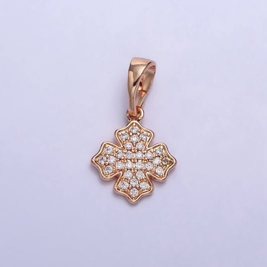 18K Gold Filled Clear Micro Paved CZ Clover Geometric Rosy Gold Pendant | AA032