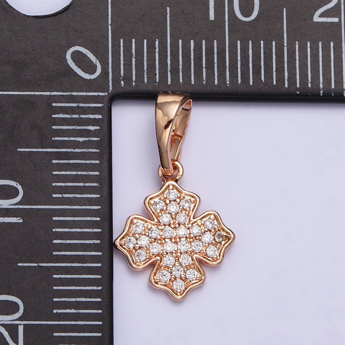 18K Gold Filled Clear Micro Paved CZ Clover Geometric Rosy Gold Pendant | AA032