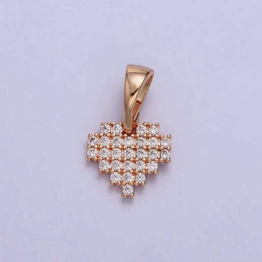 18K Gold Filled Clear Micro Paved CZ Heart Geometric Rosy Gold Pendant | AA030