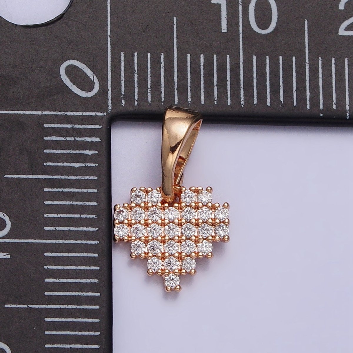 18K Gold Filled Clear Micro Paved CZ Heart Geometric Rosy Gold Pendant | AA030