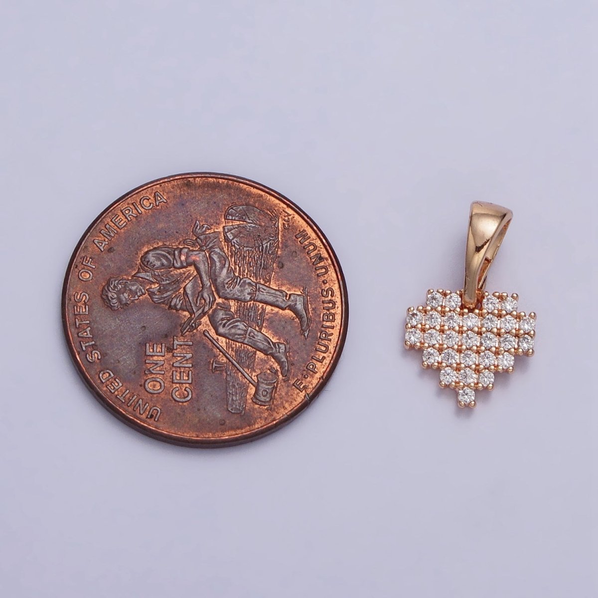 18K Gold Filled Clear Micro Paved CZ Heart Geometric Rosy Gold Pendant | AA030