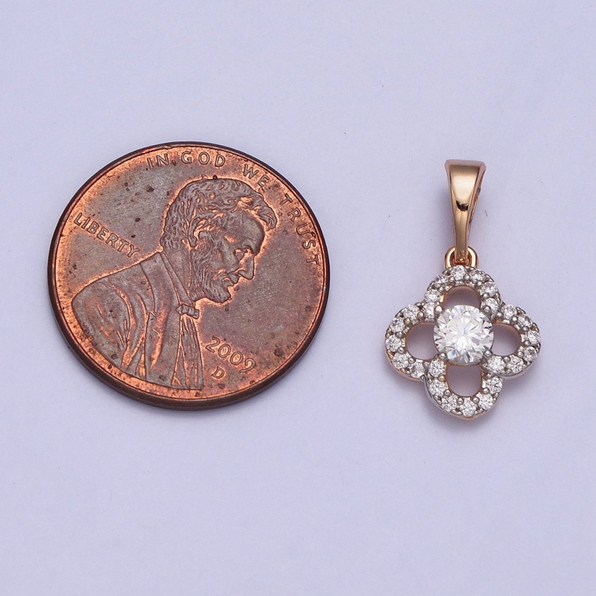 18K Gold Filled Clear Micro Paved CZ Quatrefoil Clover Pendant | AA039