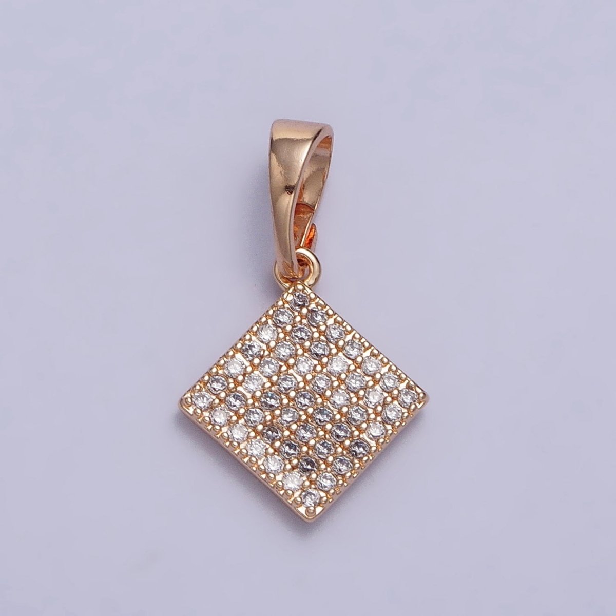 18K Gold Filled Clear Micro Paved CZ Rhombus Geometric Rosy Gold Pendant | AA034