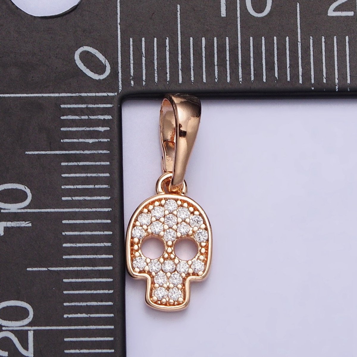 18K Gold Filled Clear Micro Paved CZ Skull Skeleton Rosy Gold Pendant | AA033