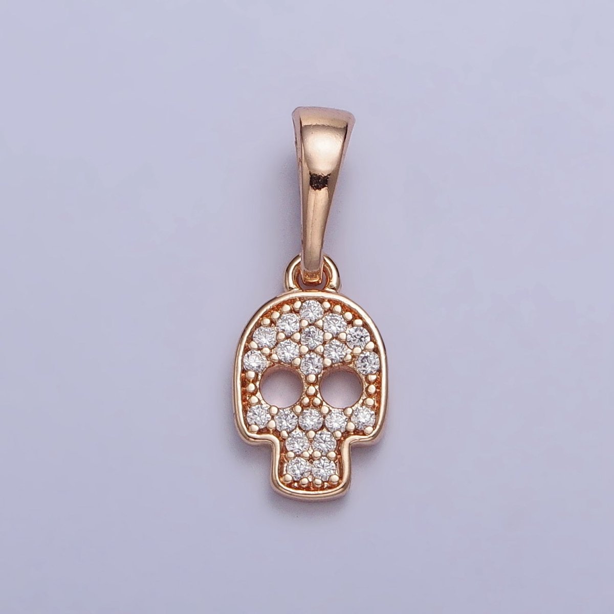18K Gold Filled Clear Micro Paved CZ Skull Skeleton Rosy Gold Pendant | AA033