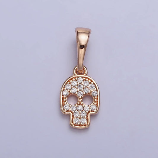 18K Gold Filled Clear Micro Paved CZ Skull Skeleton Rosy Gold Pendant | AA033