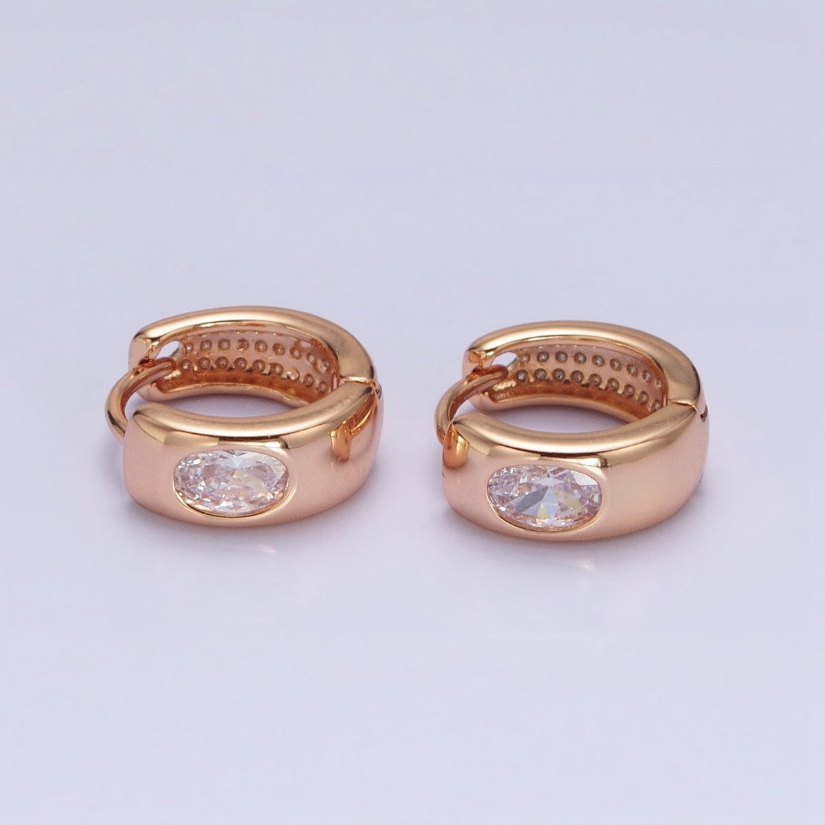 18K Gold Filled Clear Oval CZ Wide Huggie Earrings | AD1415