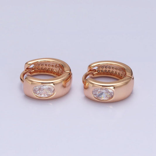 18K Gold Filled Clear Oval CZ Wide Huggie Earrings | AD1415