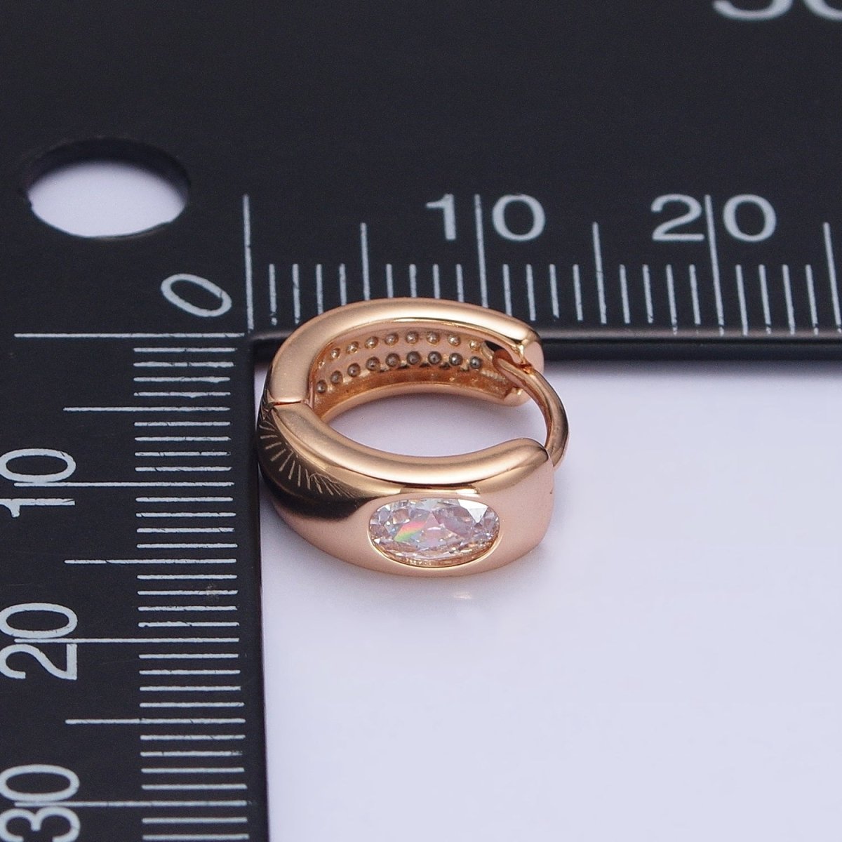 18K Gold Filled Clear Oval CZ Wide Huggie Earrings | AD1415