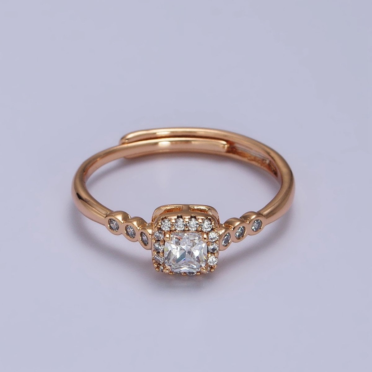 18K Gold Filled Clear Square Micro Paved Round CZ Adjustable Ring | R-091