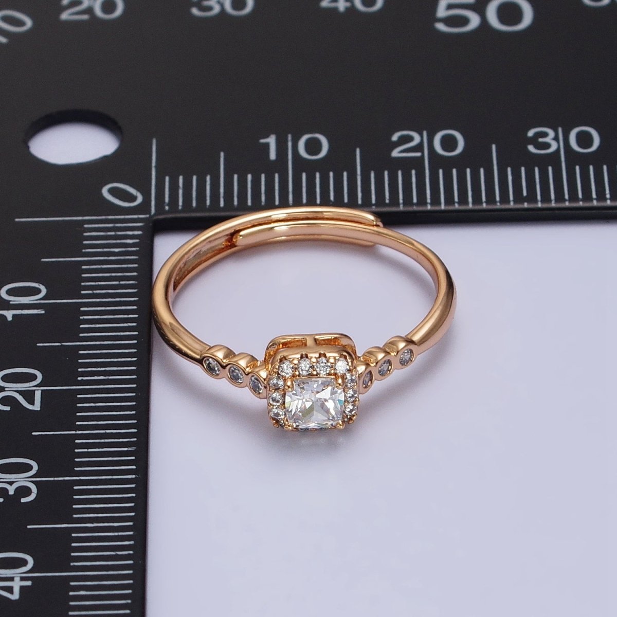 18K Gold Filled Clear Square Micro Paved Round CZ Adjustable Ring | R-091