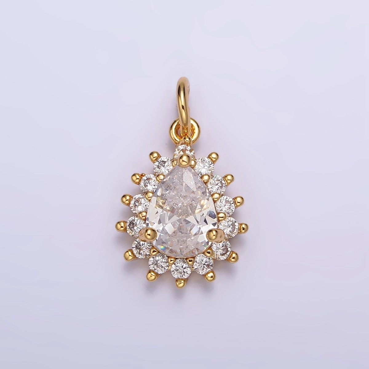 18K Gold Filled Clear Teardrop CZ Lined Charm | AC1438