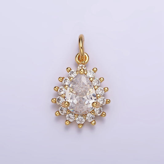18K Gold Filled Clear Teardrop CZ Lined Charm | AC1438