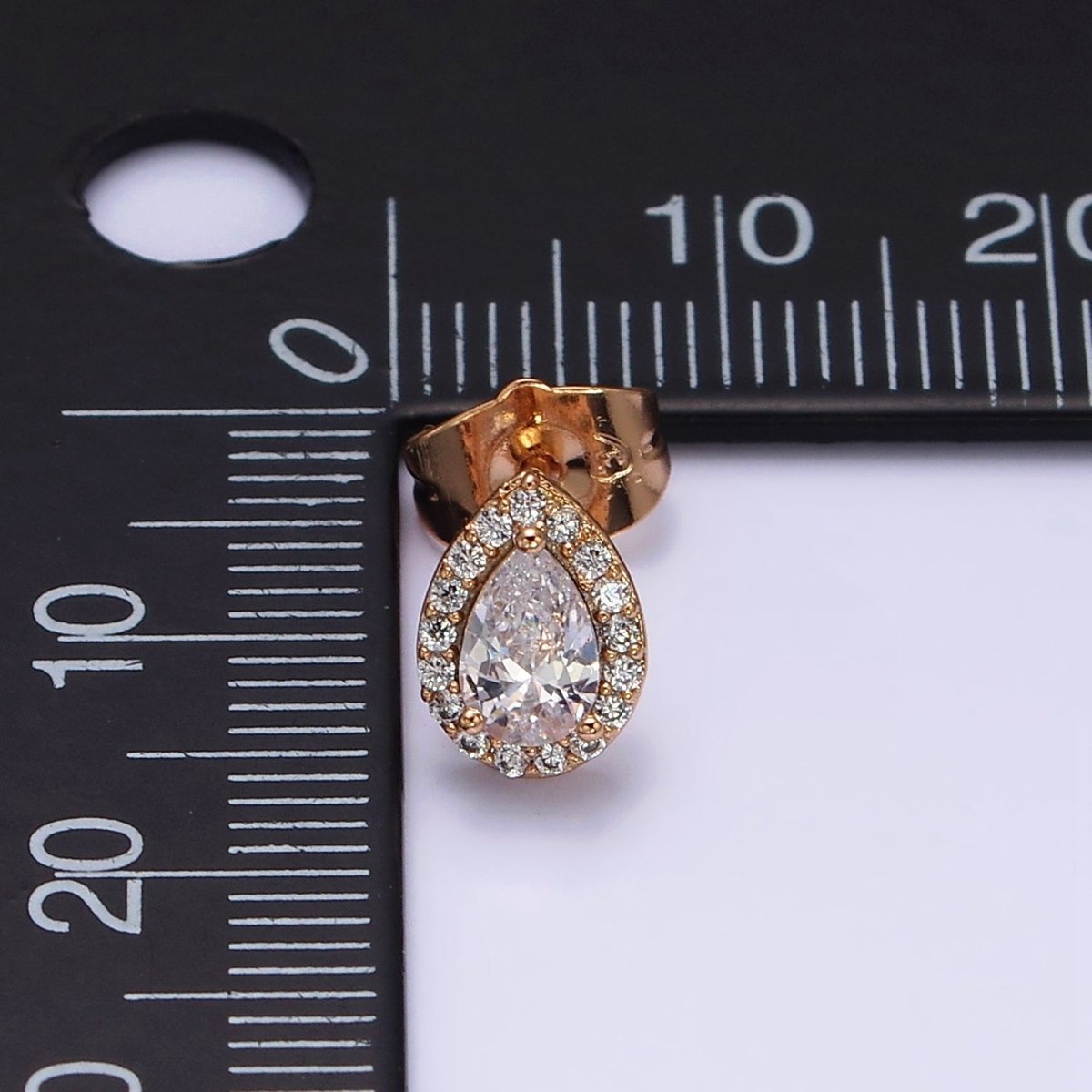 18K Gold Filled Clear Teardrop Micro Paved CZ Stud Earrings | AD1425