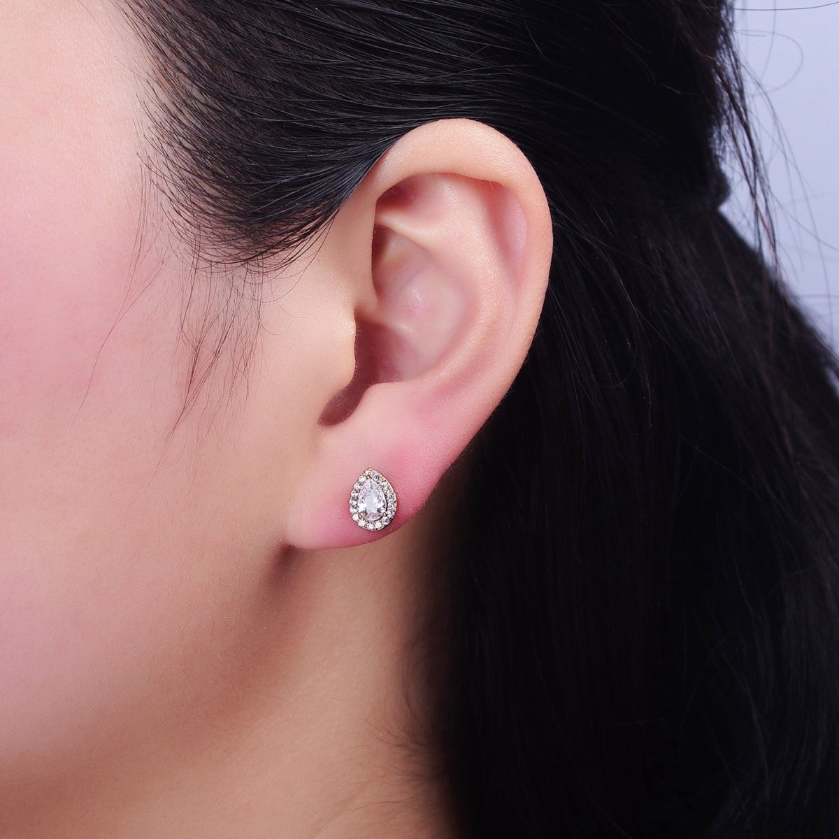 18K Gold Filled Clear Teardrop Micro Paved CZ Stud Earrings | AD1425