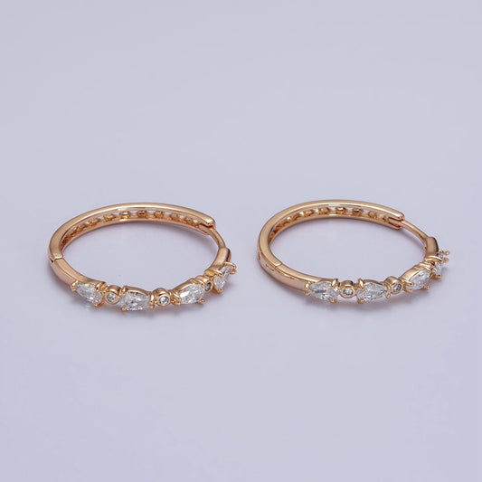 18K Gold Filled Clear Teardrop Round CZ Lined 27mm Endless Hoop Earrings | AB128