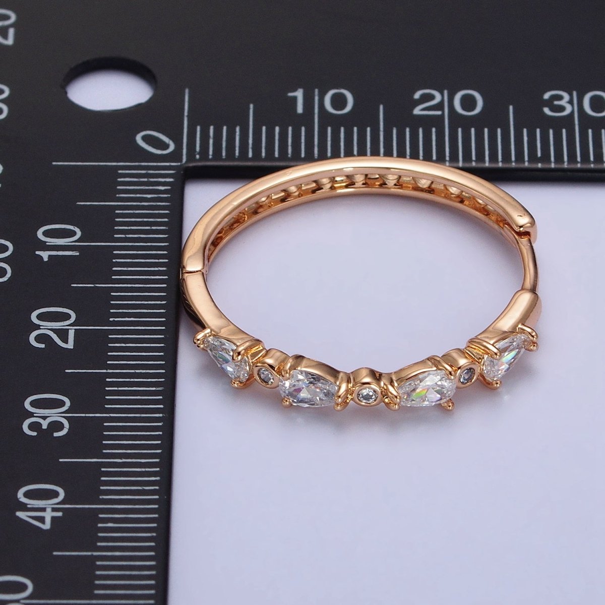 18K Gold Filled Clear Teardrop Round CZ Lined 27mm Endless Hoop Earrings | AB128