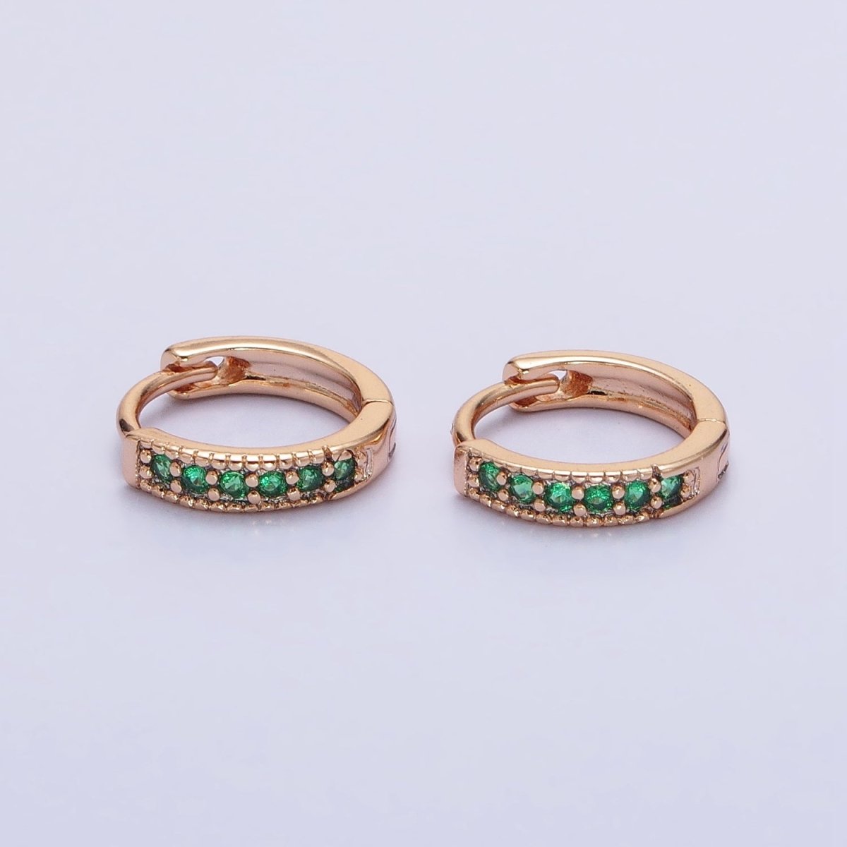 18K Gold Filled Clear, Turquoise, Green, Multicolor CZ 12mm Cartilage Huggie Earrings in Gold & Silver | AD1336 - AD1343