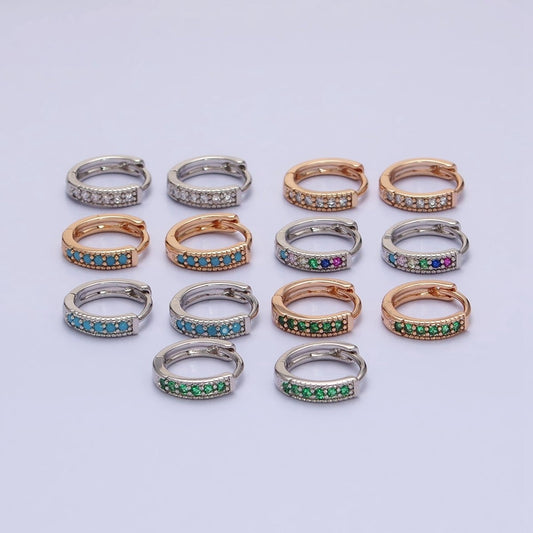 18K Gold Filled Clear, Turquoise, Green, Multicolor CZ 12mm Cartilage Huggie Earrings in Gold & Silver | AD1336 - AD1343