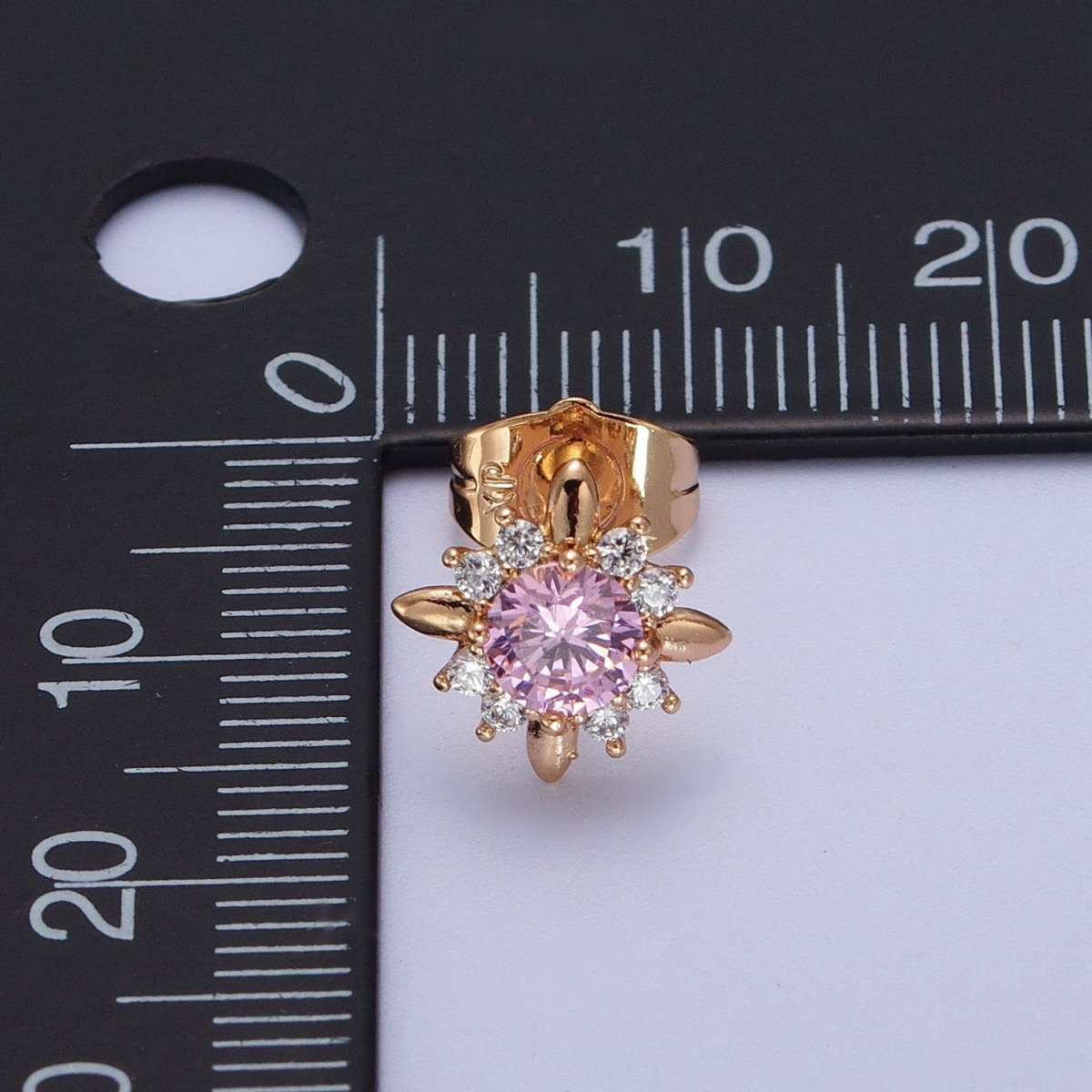 18K Gold Filled Clear, Yellow, Pink, Green CZ Celestial Sun Stud Earrings | AD-299~AD-302