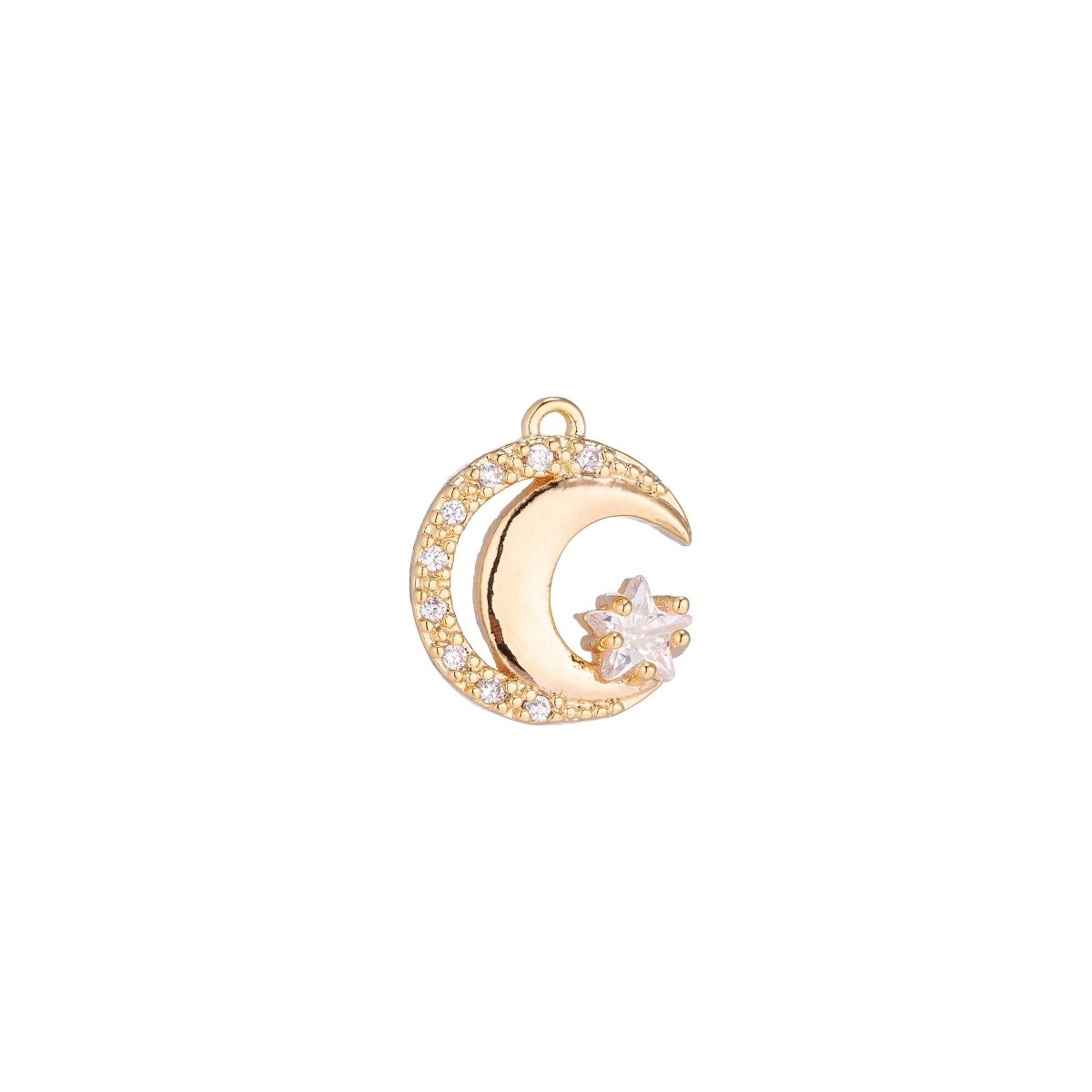 18K Gold Filled Crescent Moon Star Pendant, dainty Celestial Moon Charm Gold with micro Pave CZ Cubic Zircon C-094