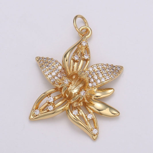 18K Gold Filled Crystal Flower Charm  E-207