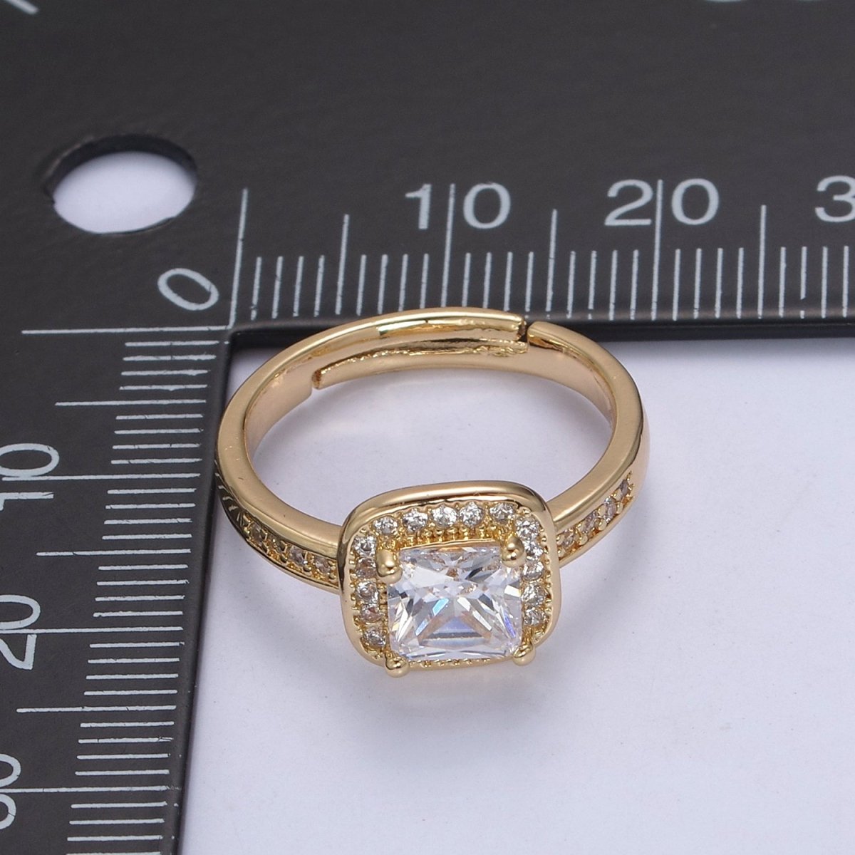 18K Gold Filled Crystal Zirconia CZ Solitaire Promise Ring, Adjustable Ring For Valentine  U-336