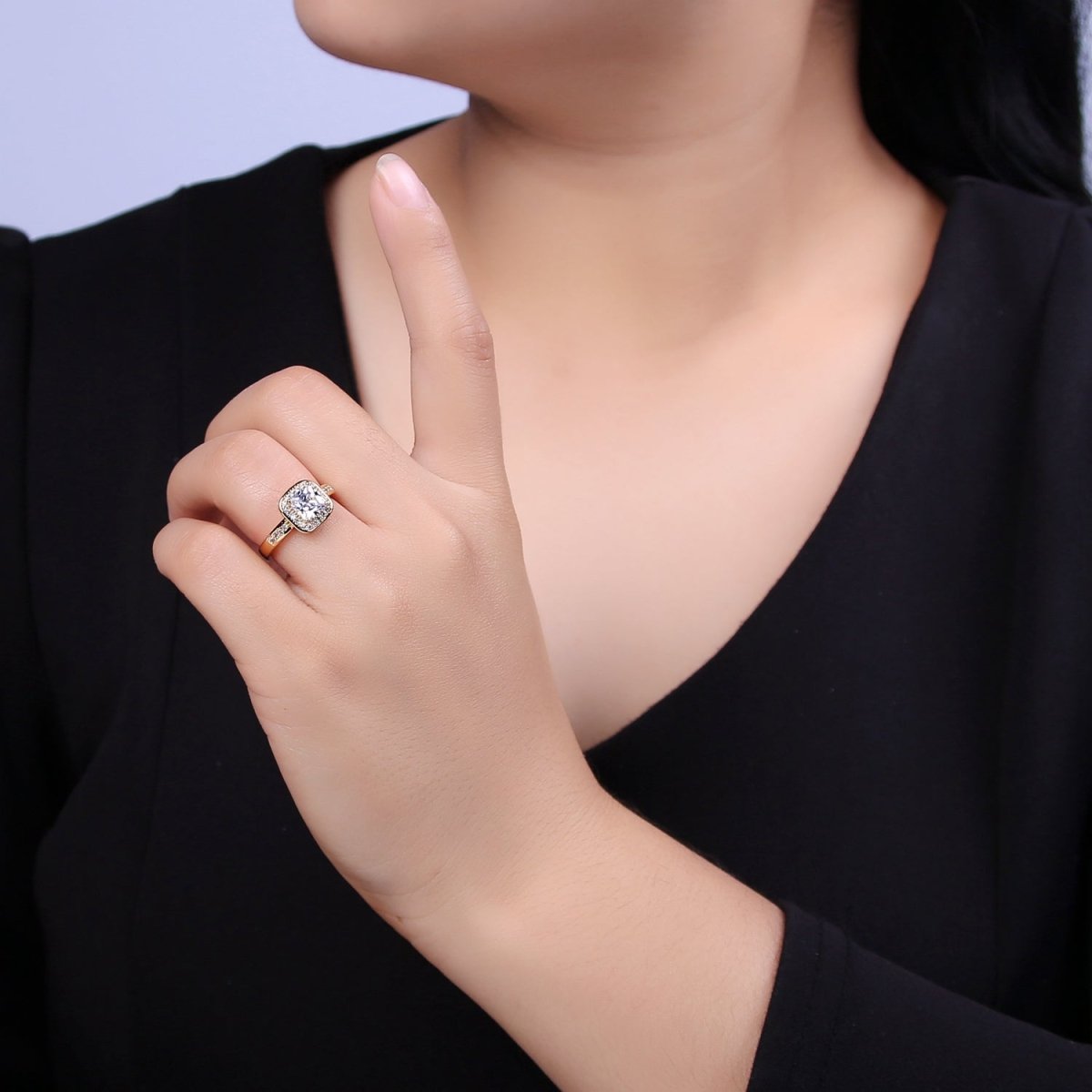 18K Gold Filled Crystal Zirconia CZ Solitaire Promise Ring, Adjustable Ring For Valentine  U-336