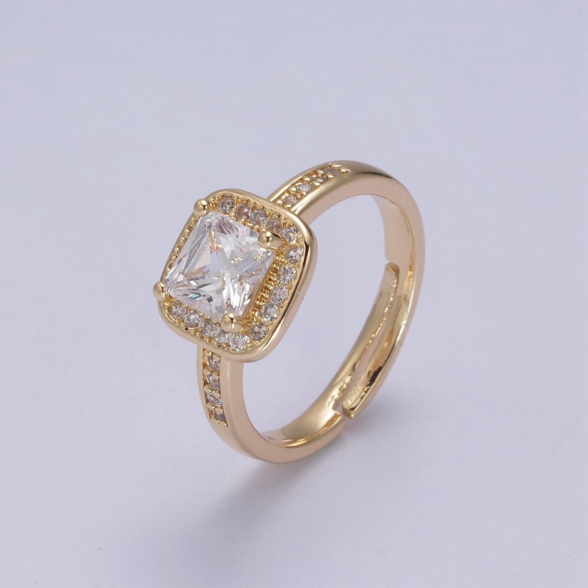 18K Gold Filled Crystal Zirconia CZ Solitaire Promise Ring, Adjustable Ring For Valentine  U-336