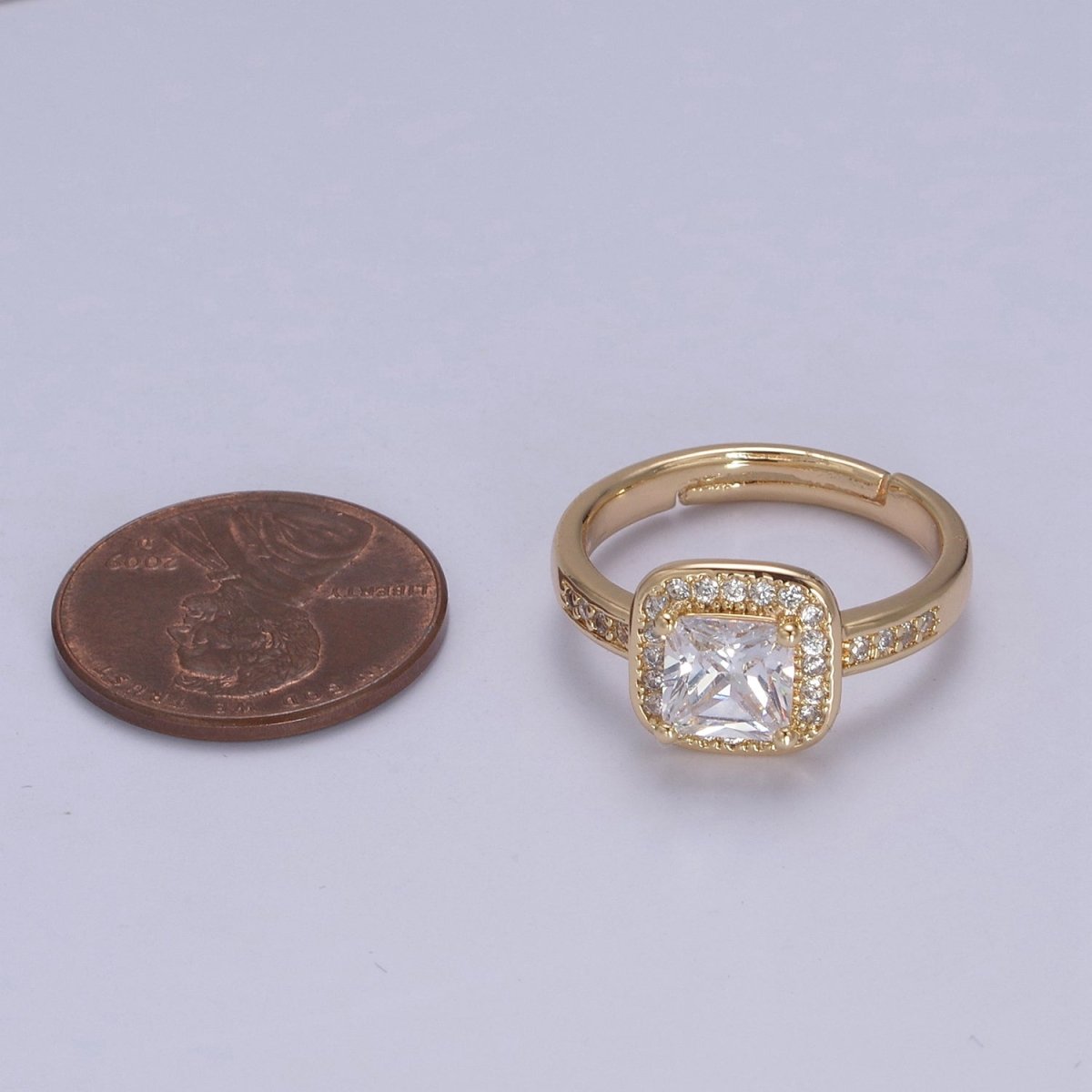 18K Gold Filled Crystal Zirconia CZ Solitaire Promise Ring, Adjustable Ring For Valentine  U-336