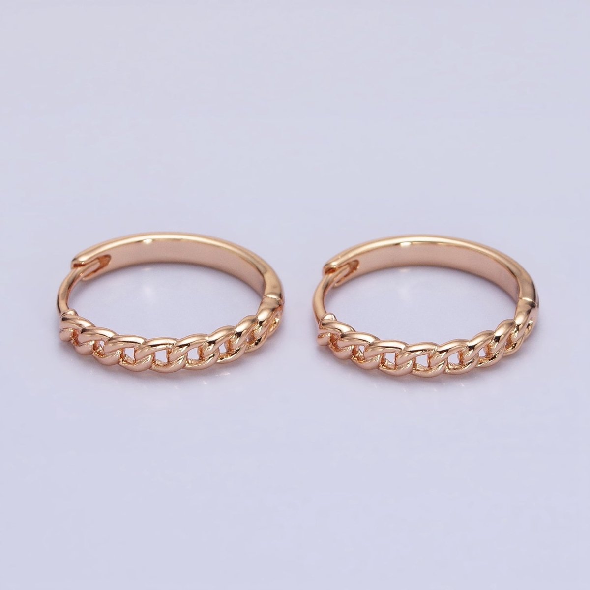 18K Gold Filled Curb Link Chain Endless Hoop Huggie Earrings |AD-1411