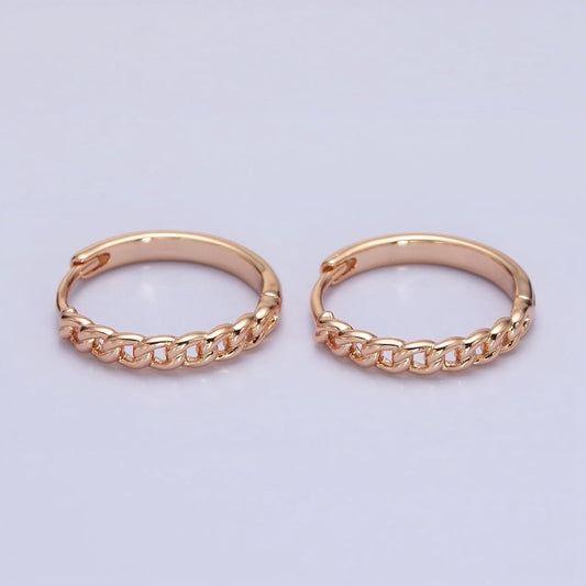 18K Gold Filled Curb Link Chain Endless Hoop Huggie Earrings |AD-1411