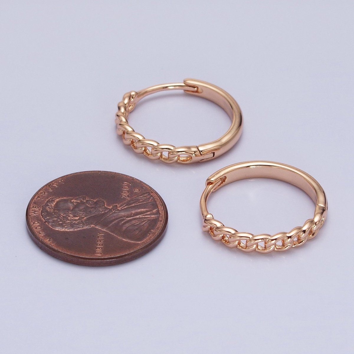 18K Gold Filled Curb Link Chain Endless Hoop Huggie Earrings |AD-1411