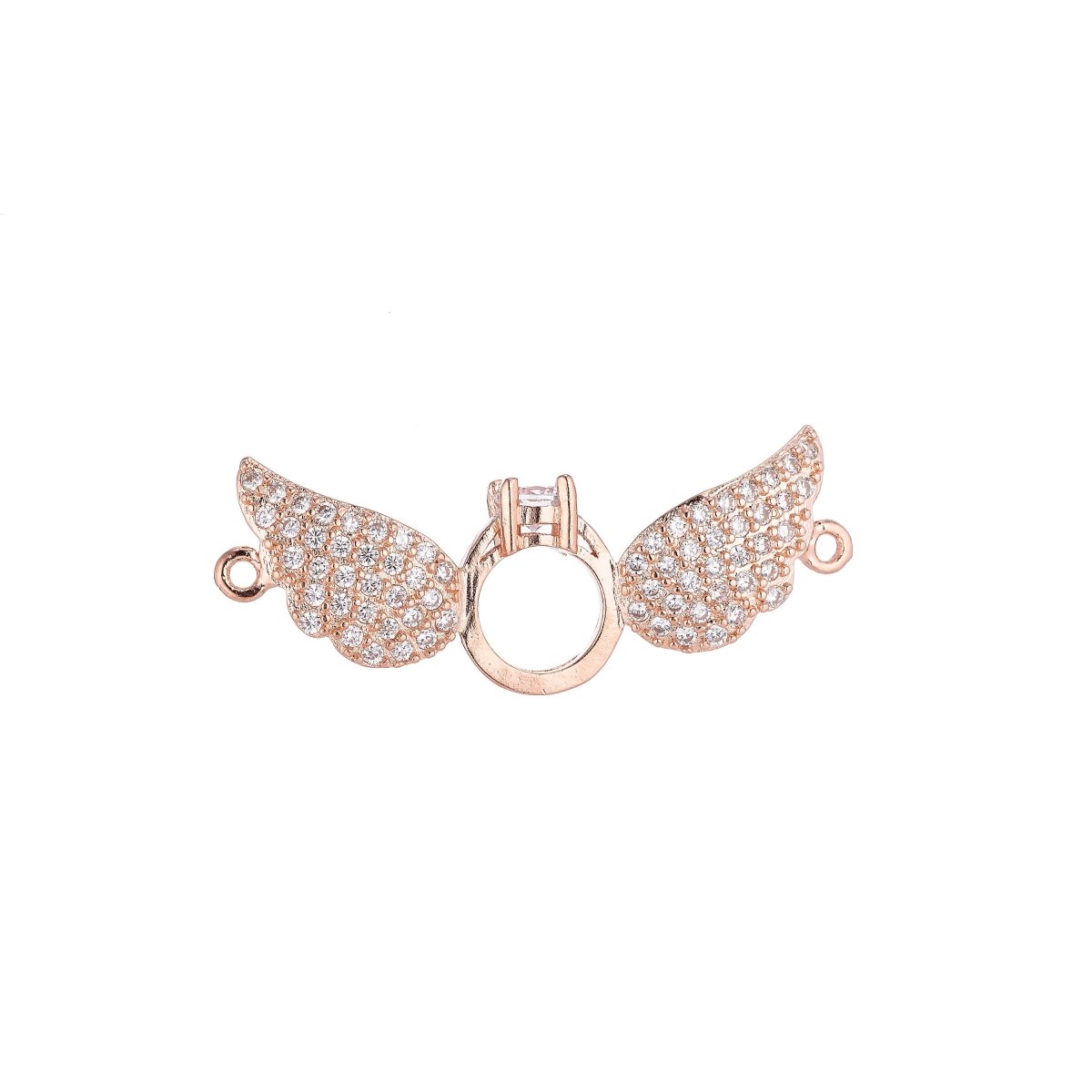 18K Gold Filled Cute Ring With Angel Wings Cubic Zirconia Charm Necklace Pendant Findings for Jewelry Making F-075