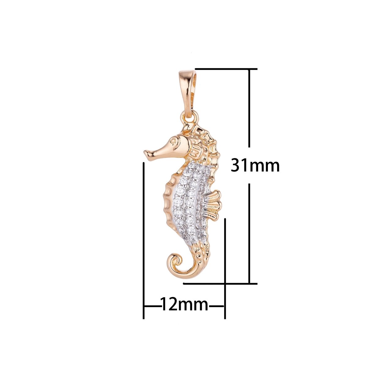 18k Gold Filled Cute Seahorse, Under the Sea Animal, Summer Ocean Vibe Cubic Zirconia Necklace Pendant Bead Bails Findings for Jewelry Making H-559