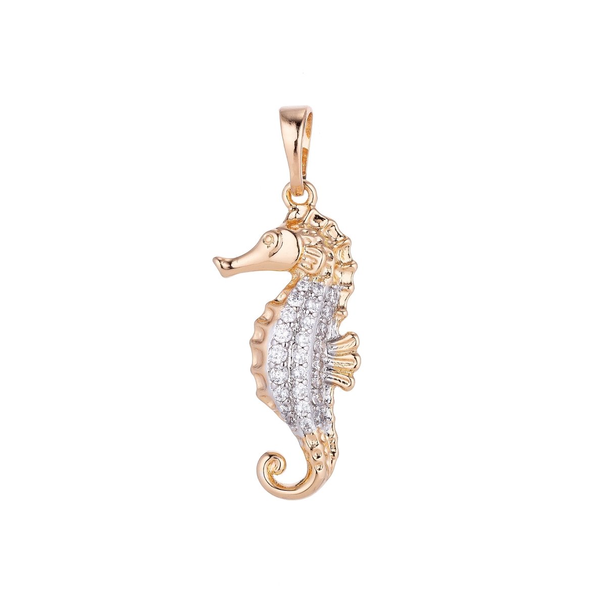 18k Gold Filled Cute Seahorse, Under the Sea Animal, Summer Ocean Vibe Cubic Zirconia Necklace Pendant Bead Bails Findings for Jewelry Making H-559