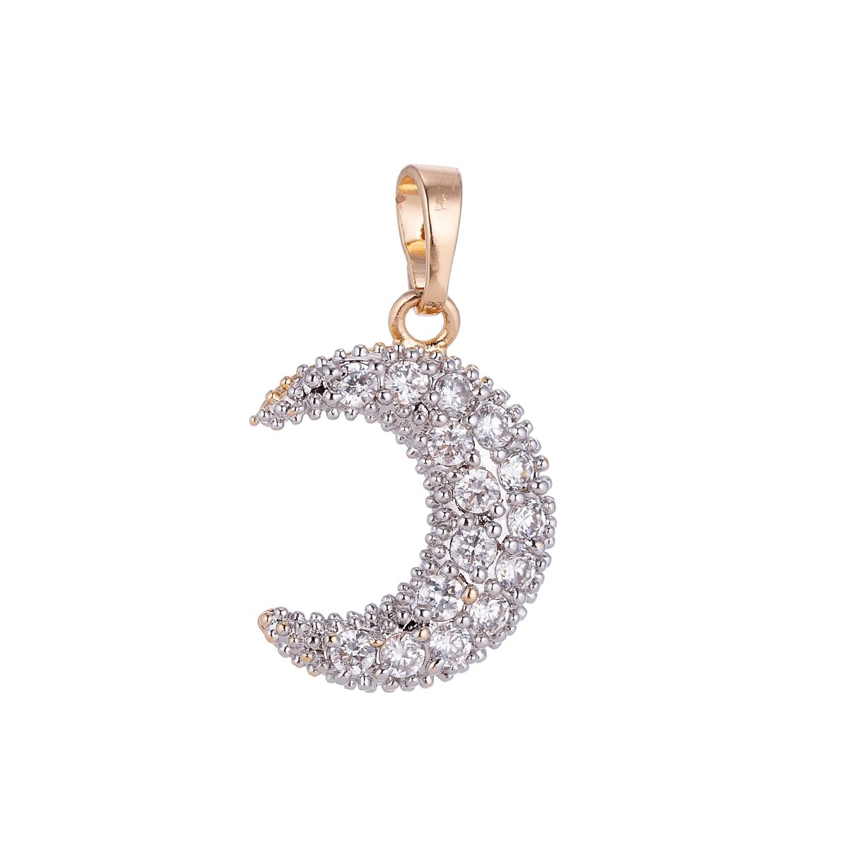 18k Gold Filled Dainty Crescent Moon, Shine Bright Midnight Sky Pave Cubic Zirconia Necklace Pendant Bead Bails Findings for Jewelry Making H-567