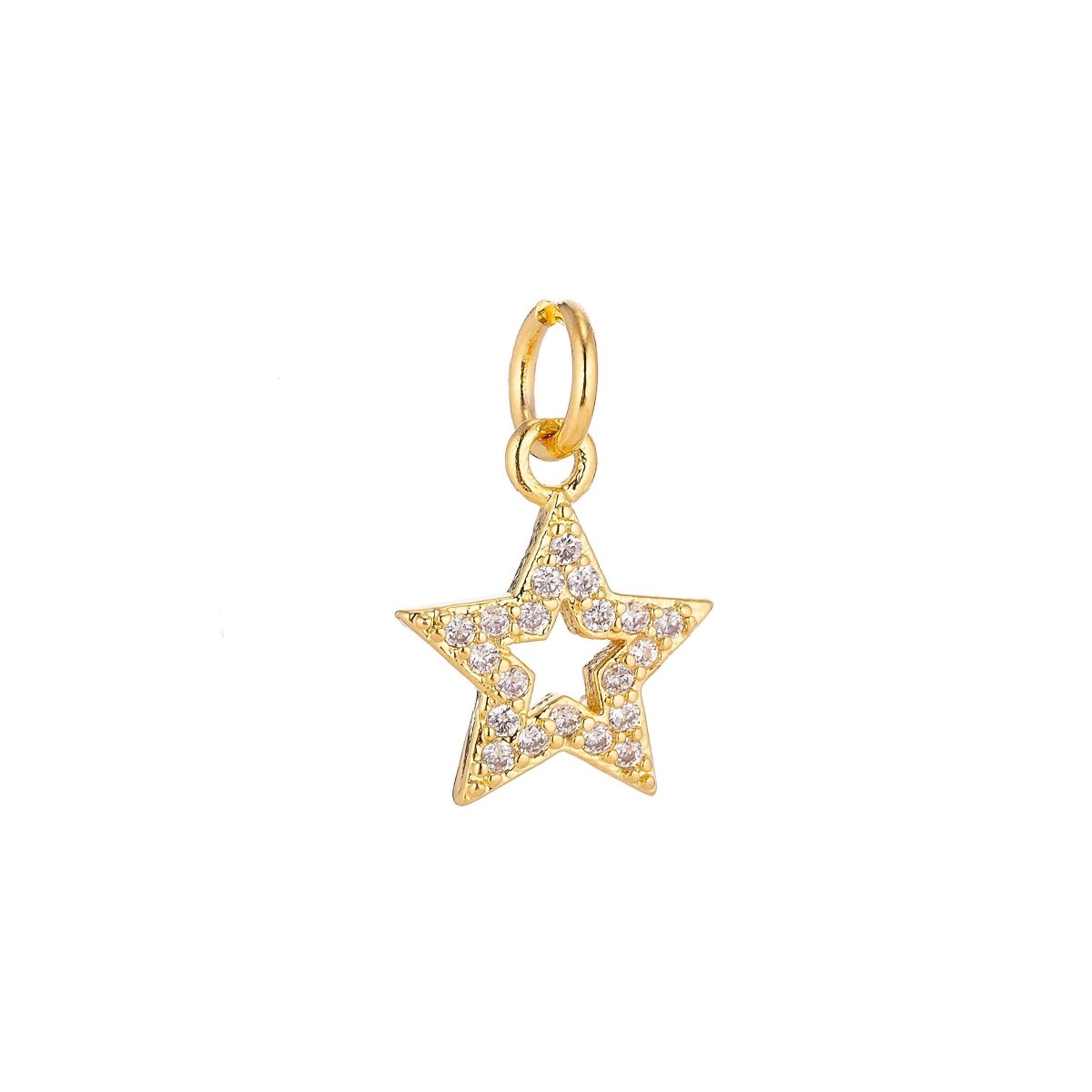 18K Gold Filled Dainty Cute Shining Star Stars Cubic Zirconia Necklace Pendant Bracelet Earring Charm for Jewelry Making C-071