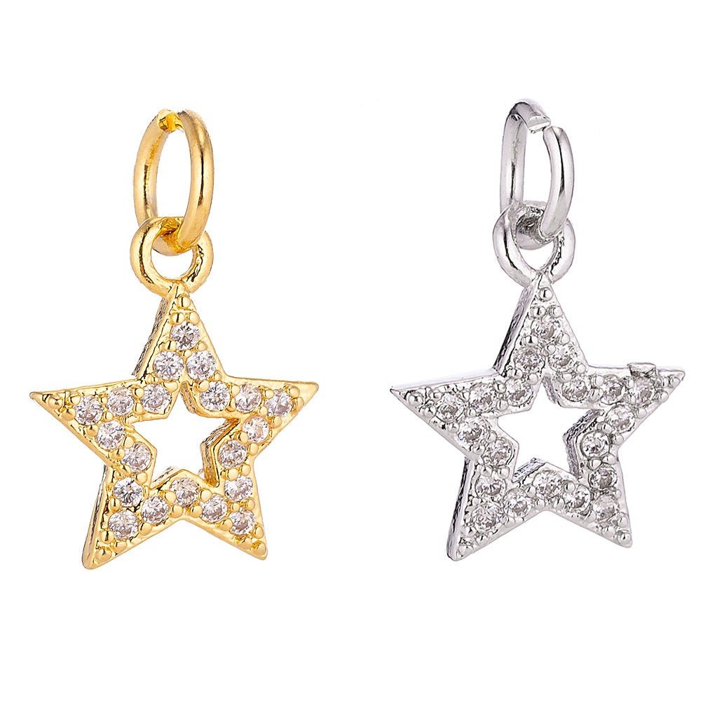 18K Gold Filled Dainty Cute Shining Star Stars Cubic Zirconia Necklace Pendant Bracelet Earring Charm for Jewelry Making C-071