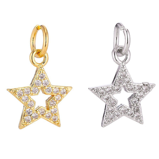 18K Gold Filled Dainty Cute Shining Star Stars Cubic Zirconia Necklace Pendant Bracelet Earring Charm for Jewelry Making C-071
