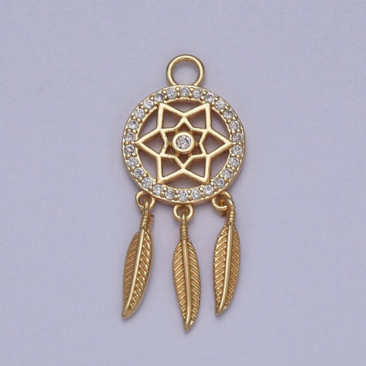 18k Gold Filled Dainty Dream Catcher Charm Bracelet Necklace Pendant Boho Charm for Jewelry Making Bohemian Inspired C-254