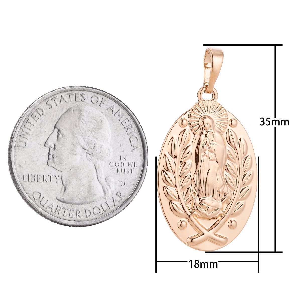 18k Gold Filled Dainty Holy Virgin Mother Mary, Delicate Flower Vine Necklace Pendant Bead Bails Findings for Jewelry Making H-576