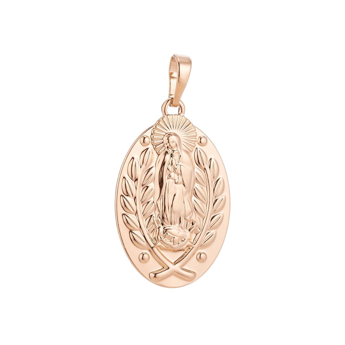 18k Gold Filled Dainty Holy Virgin Mother Mary, Delicate Flower Vine Necklace Pendant Bead Bails Findings for Jewelry Making H-576