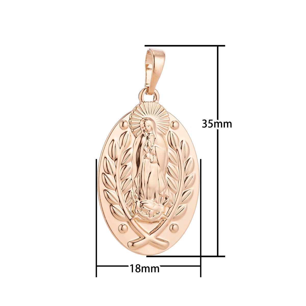 18k Gold Filled Dainty Holy Virgin Mother Mary, Delicate Flower Vine Necklace Pendant Bead Bails Findings for Jewelry Making H-576