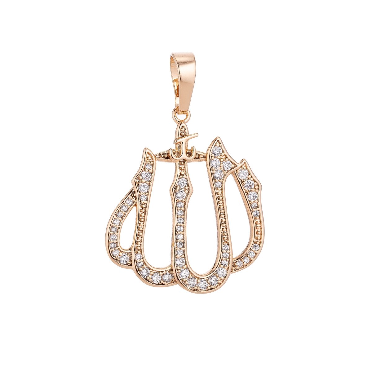 18k Gold Filled Dainty Islamic Word, Allah, Moslem God Cubic Zirconia Necklace Pendant Bead Bails Findings for Jewelry Making H-578