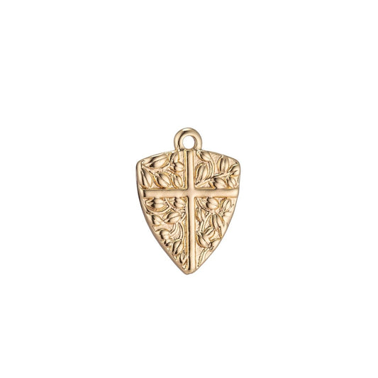 18k Gold filled Dainty Shield Charm Medieval Knight Cross Medallion Pendant for Necklace Earring Bracelet CharmC-325