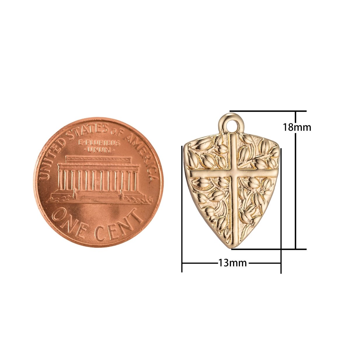18k Gold filled Dainty Shield Charm Medieval Knight Cross Medallion Pendant for Necklace Earring Bracelet CharmC-325